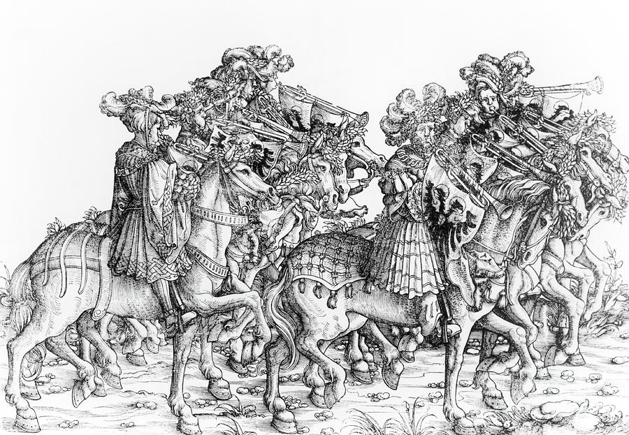 A Group Of Mounted Trumpeters, From Maximilians Triumphal Procession Painting by Hans Burgkmair