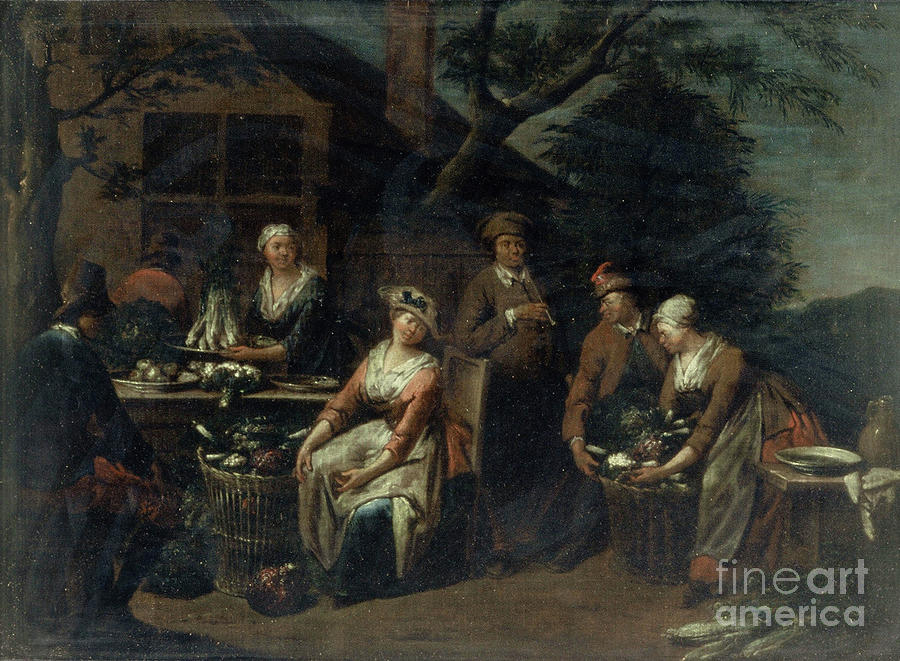A Group Of Peasants, Vegetables And Fruit Painting by Jan Josef The Elder Horemans