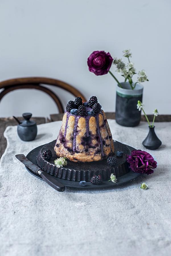 A Gugelhupf With Teff Flour, Chickpea Flour, Blueberries, Blackberries, Cashews, Maple Syrup And Blueberry Powder Photograph by Carolin Strothe