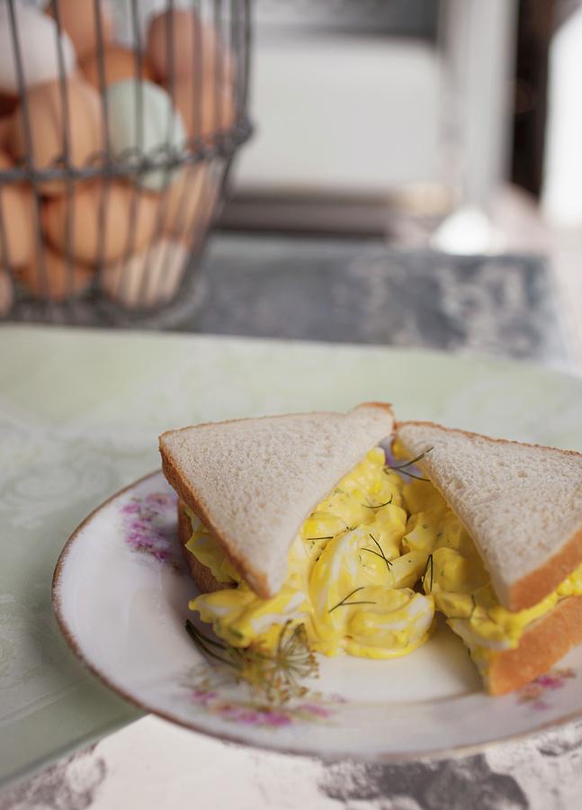 A Halved Egg Salad Sandwich With Dill Photograph by Katharine Pollak