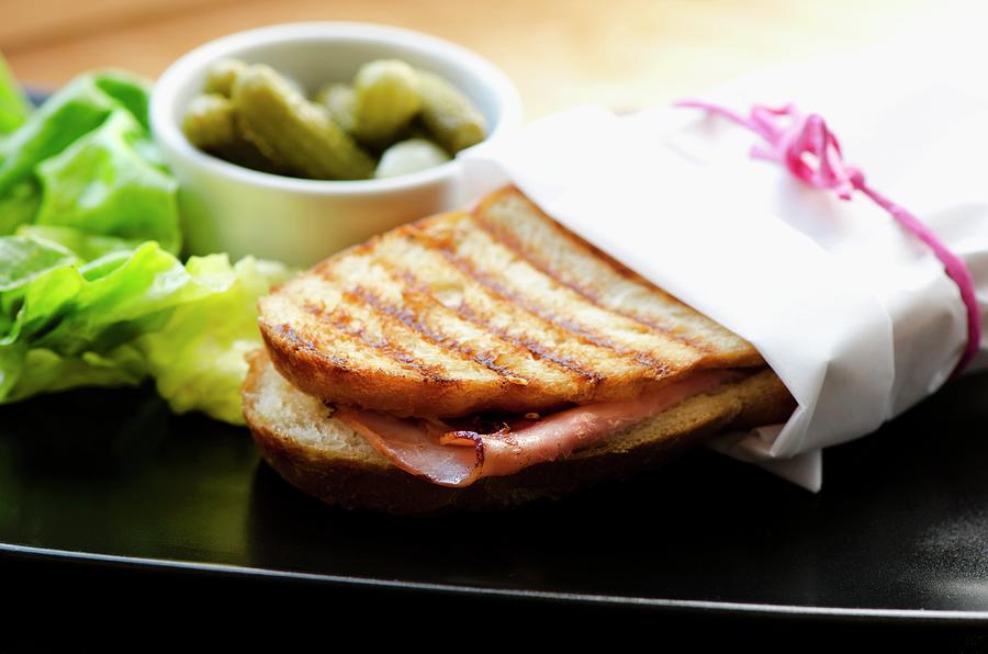 A Ham And Cheese Panini Wrapped In Paper Photograph by Jamie Watson