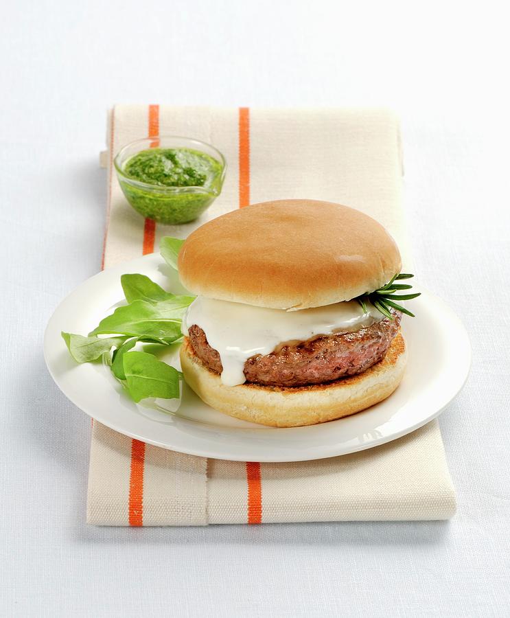 A Hamburger With Scamorza And Basil Pesto Photograph by Franco Pizzochero