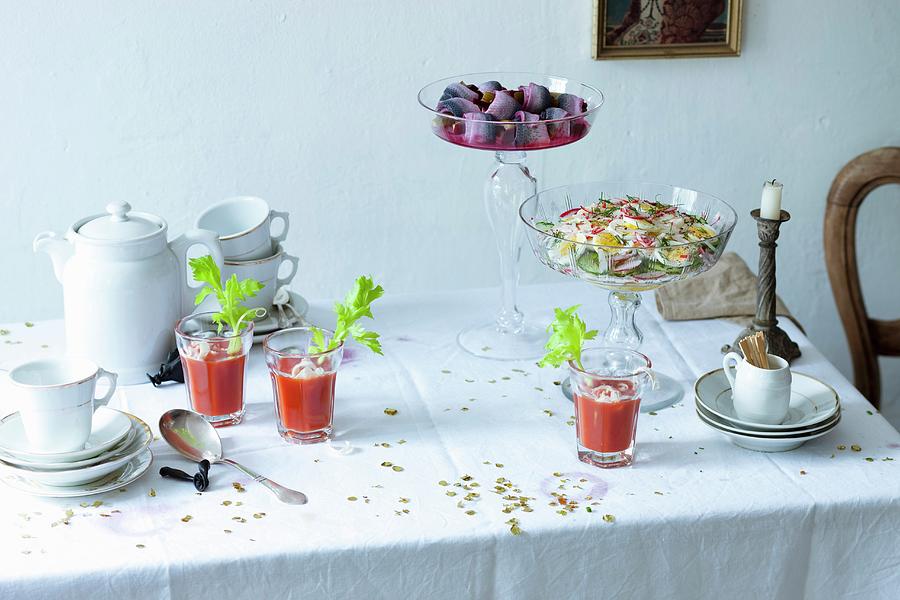 A Hangover Breakfast With A Virgin Mary And Soused Herring With Beetroot Photograph by Jalag / Wolfgang Schardt