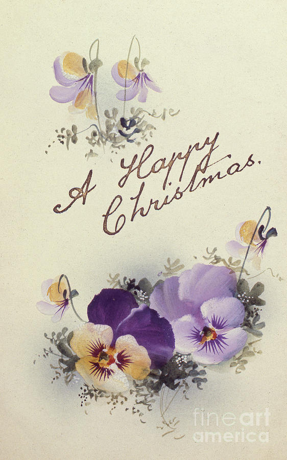 Vintage Painting - A Happy Christmas  Vintage Christmas Card by English School