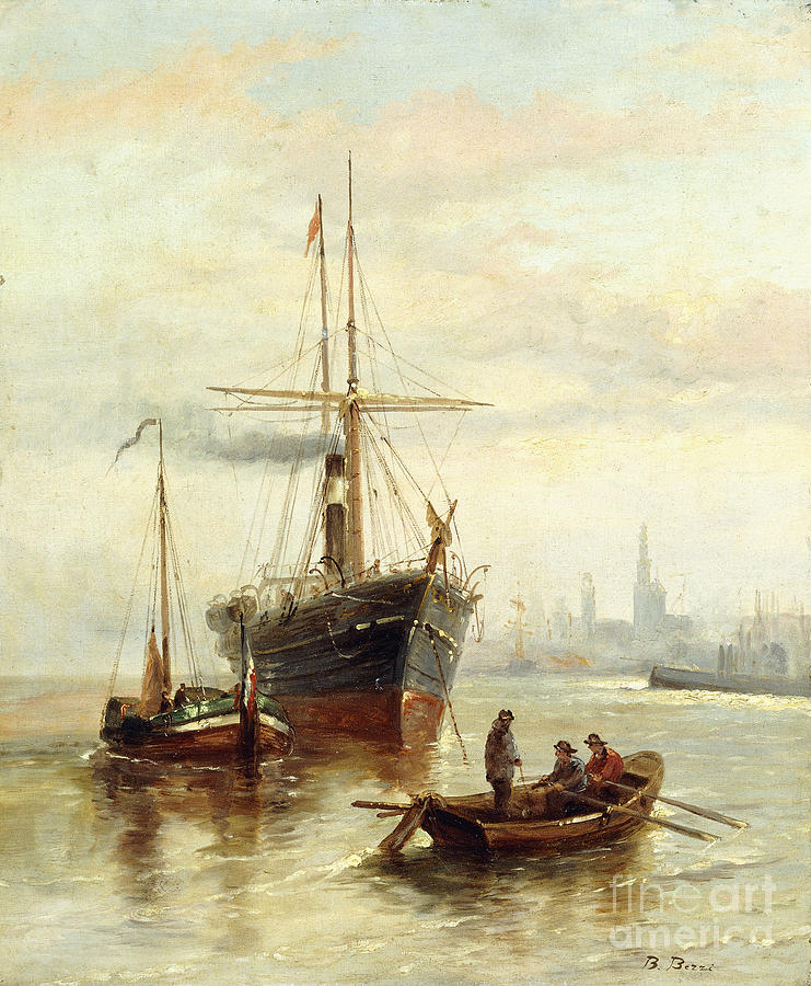 Boat Painting - A Harbour Scene With A View Of Venice by Bartolomeo Bezzi