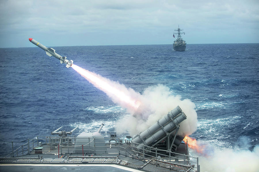 A Harpoon Missile Is Launched From Uss Photograph by Stocktrek Images ...