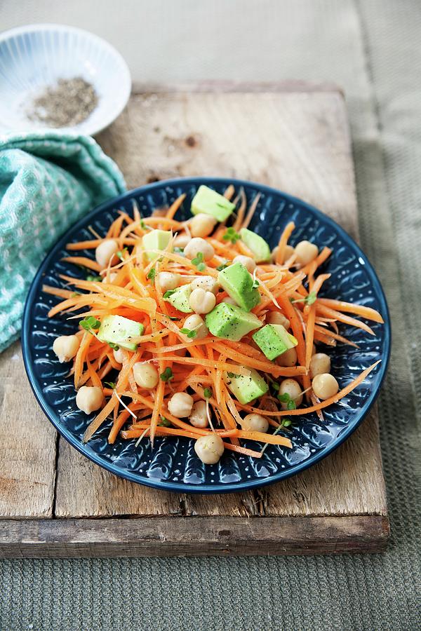 A Healthy Carrot Salad With Chickpeas, Avocado And Lemon Photograph by Victoria Firmston