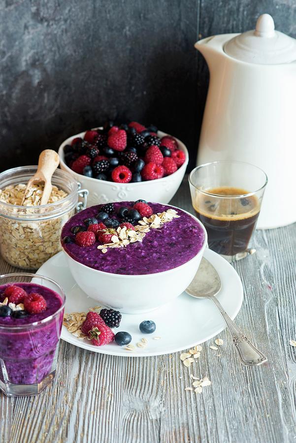 A Healthy Smoothie Bowl With Berries And Oats Photograph by Irina Meliukh