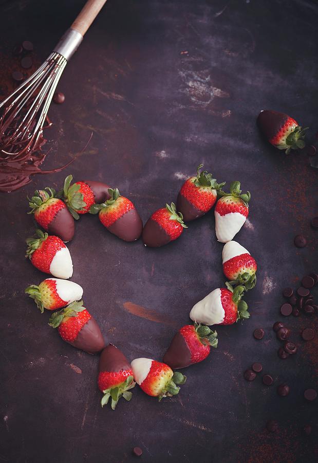 A Heart Made Of Strawberries Dipped In Chocolate Photograph by Eising Studio