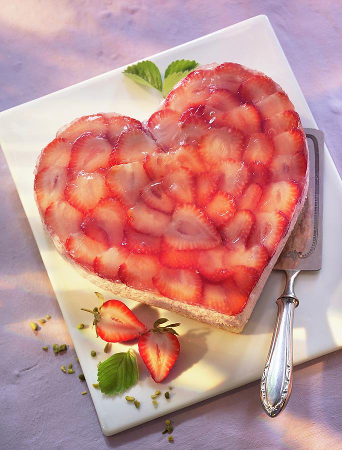 A Heart-shaped Strawberry Quark Cake Photograph by Foodfoto Kln