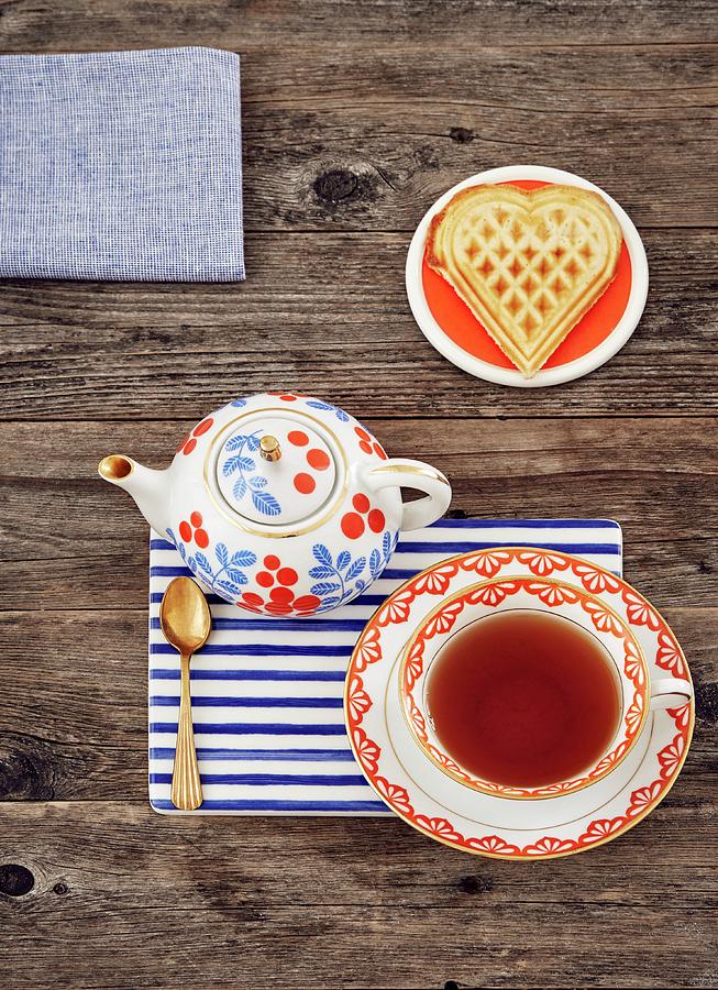 A Heart Shaped Waffle And Tea Photograph by Nina Struve