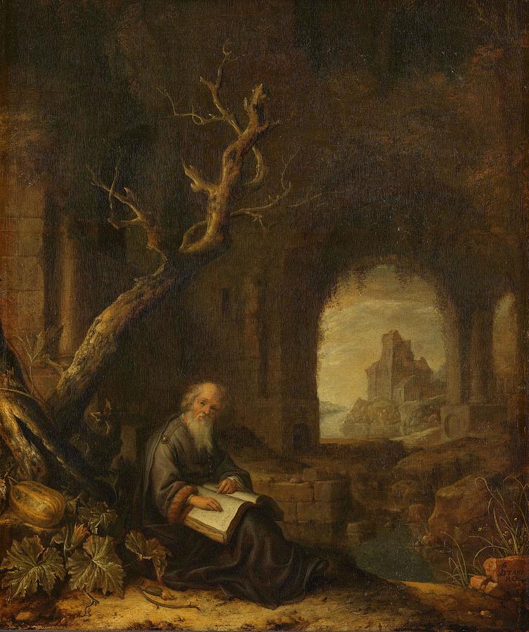 A Hermit in a Ruin. Painting by Jan Adriaensz van Staveren