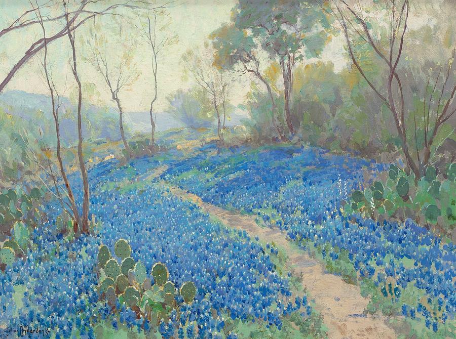 A Hillside Of Blue Bonnets - Early Morning, Near San Antonio Texas By Julian Onderdonk, 1916 Painting