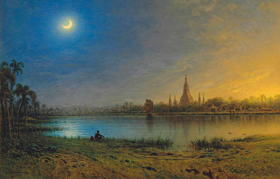 A Holy Lake in Burma Painting by Eduard Hildebrandt