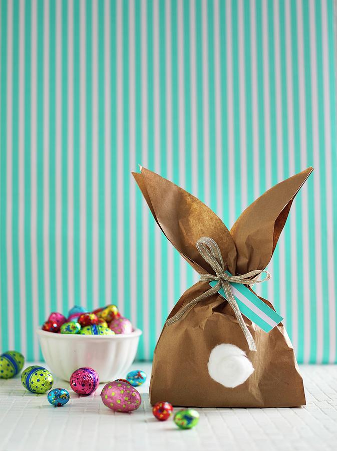 A Homemade, Rabbit Shaped Gift Bag For Easter Sweets Photograph by Great Stock!