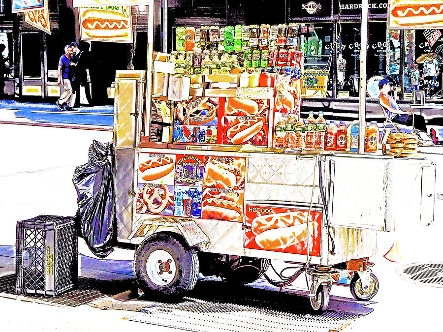    A hot dog stand in New York City  2 Painting by Jeelan Clark