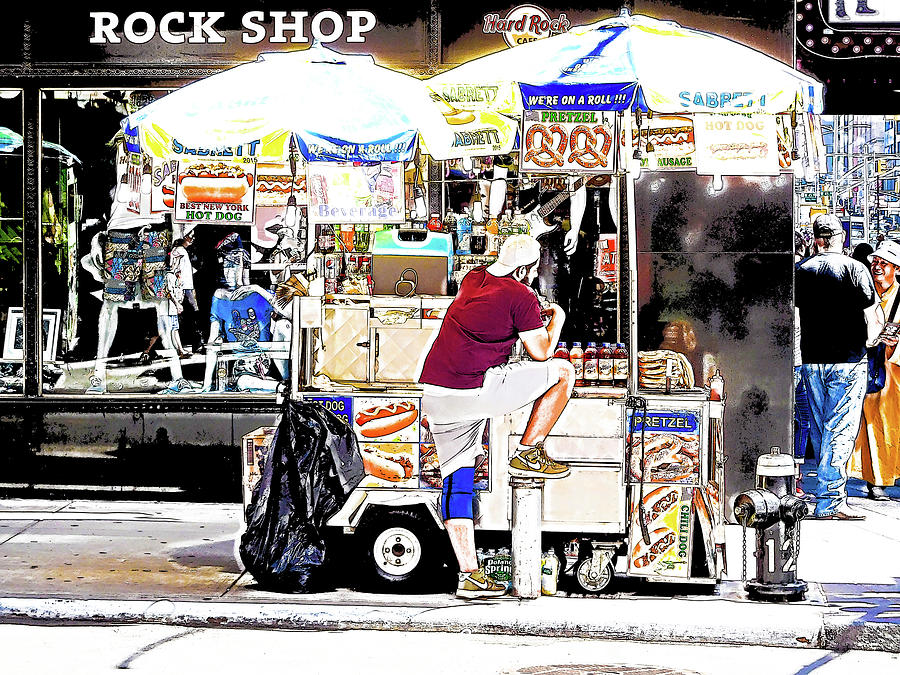 A hot dog stand in New York City  3 Painting by Jeelan Clark