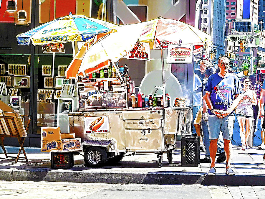 A hot dog stand in New York City  4 Painting by Jeelan Clark