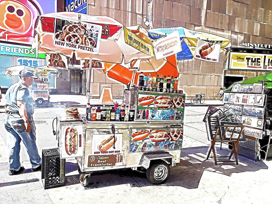 A hot dog stand in New York City 5 Painting by Jeelan Clark