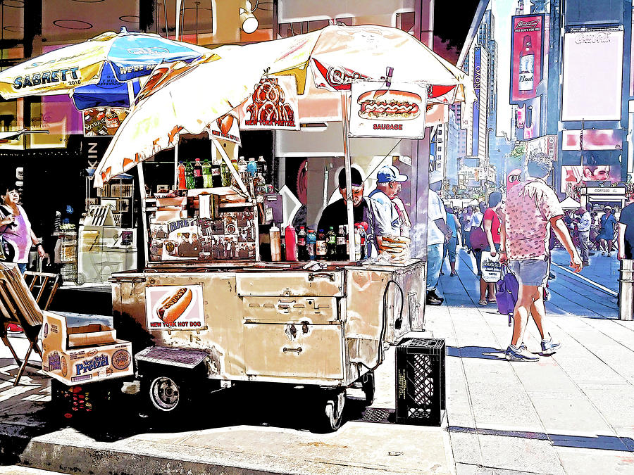 A hot dog stand in New York City 6 Painting by Jeelan Clark