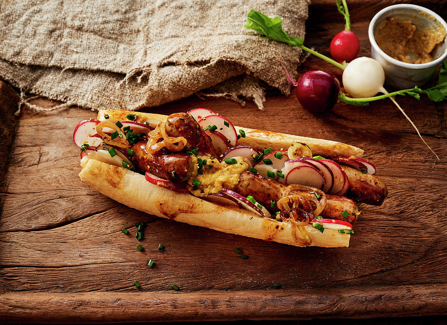 A Hot Dog With Nuremberger Sausages, Mustard And Radishes Photograph by Stefan Schulte-ladbeck