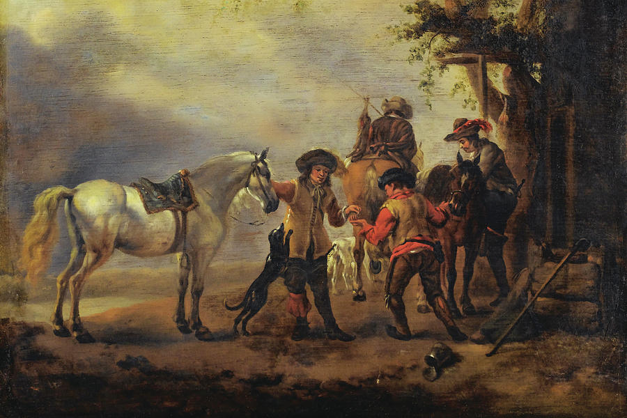 A Hunting Party Departing from an Inn Painting by Unknown