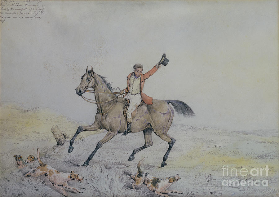 A Huntsman Encouraging Hounds Pencil And Watercolor Painting by Henry Alken Sr