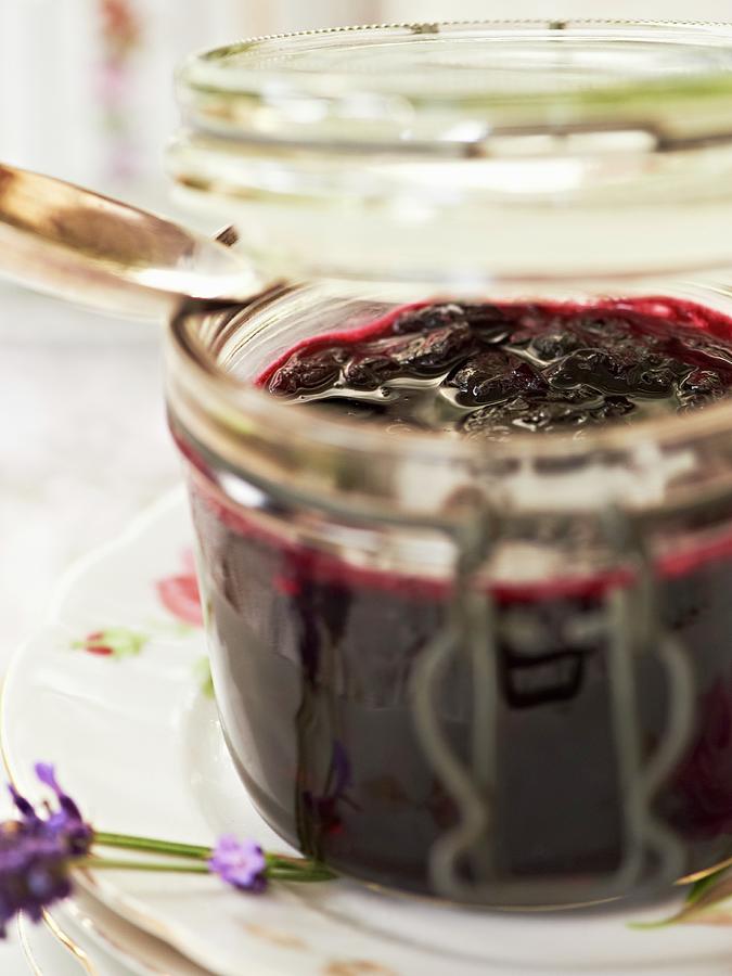 A Jar Of Cherry And Lavender Chutney Photograph by Hannah Kompanik