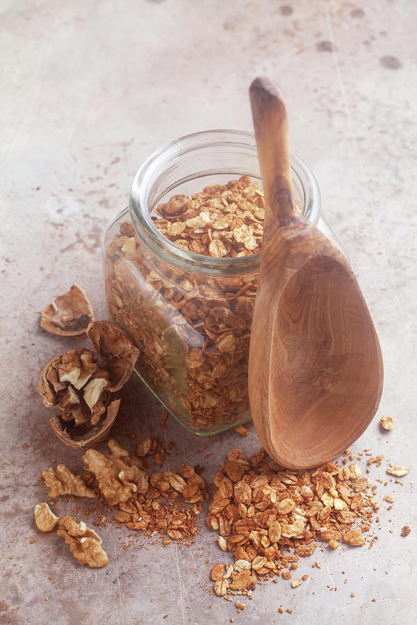 A Jar Of Homemade Roasted Muesli With Walnuts Photograph by Barbara Pheby