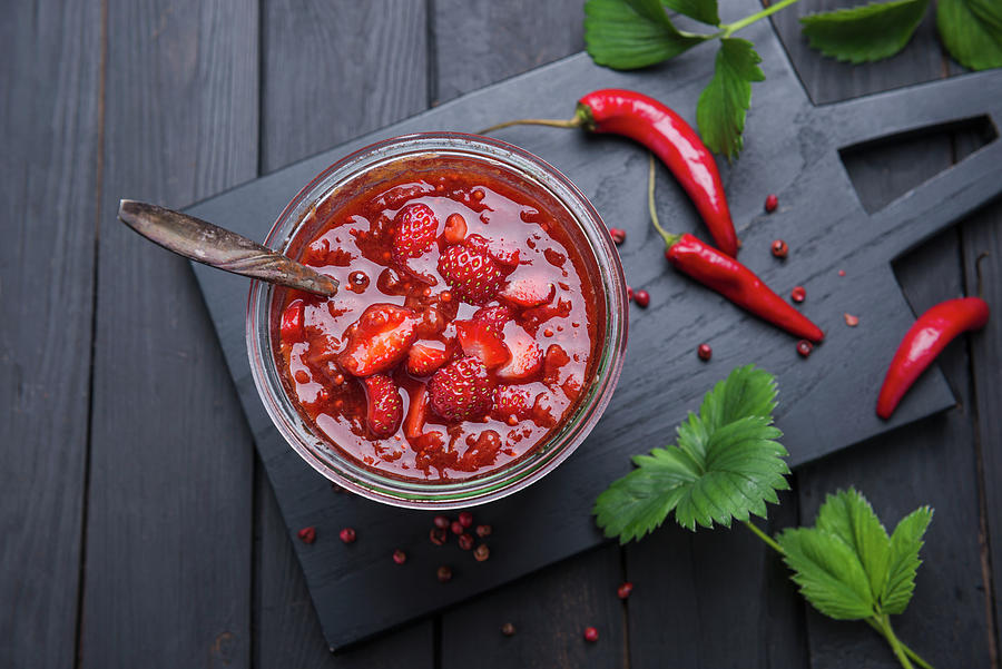 A Jar Of Strawberry And Chilli Chutney Photograph by Kati Neudert