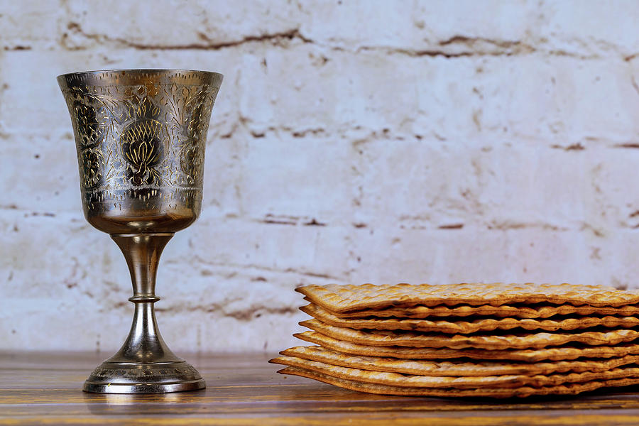 A Jewish Matzah Bread With Wine In Kiddush Cup. Passover Holiday ...