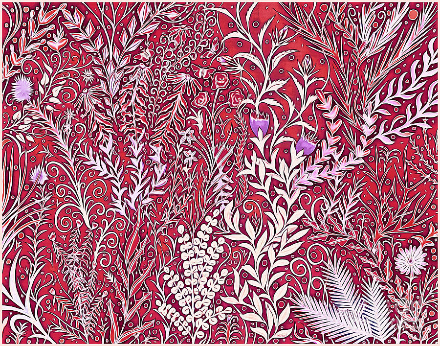 A Jumble of a Garden in Red and Purple Painting by Lise Winne