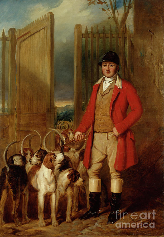 Dog Painting - A Kennel Huntsman And Hounds Outside A Dray Yard by George Sebright