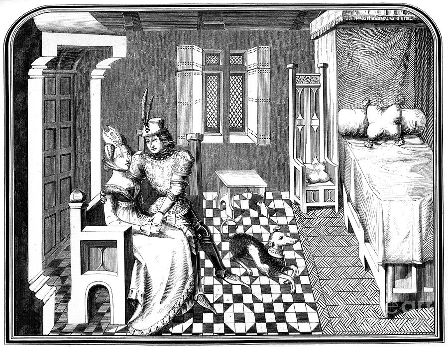 A Knight And A Lady, 15th Century Drawing by Print Collector