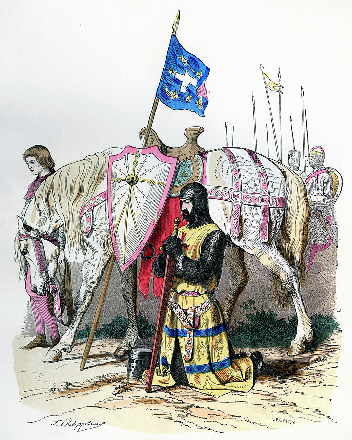 A Knight Saying A Prayer Drawing by Print Collector