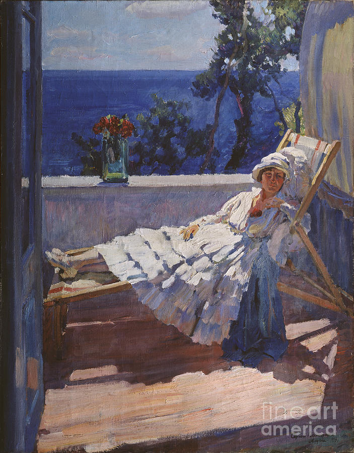 A Lady On The Balcony, 1916. Artist Drawing by Heritage Images