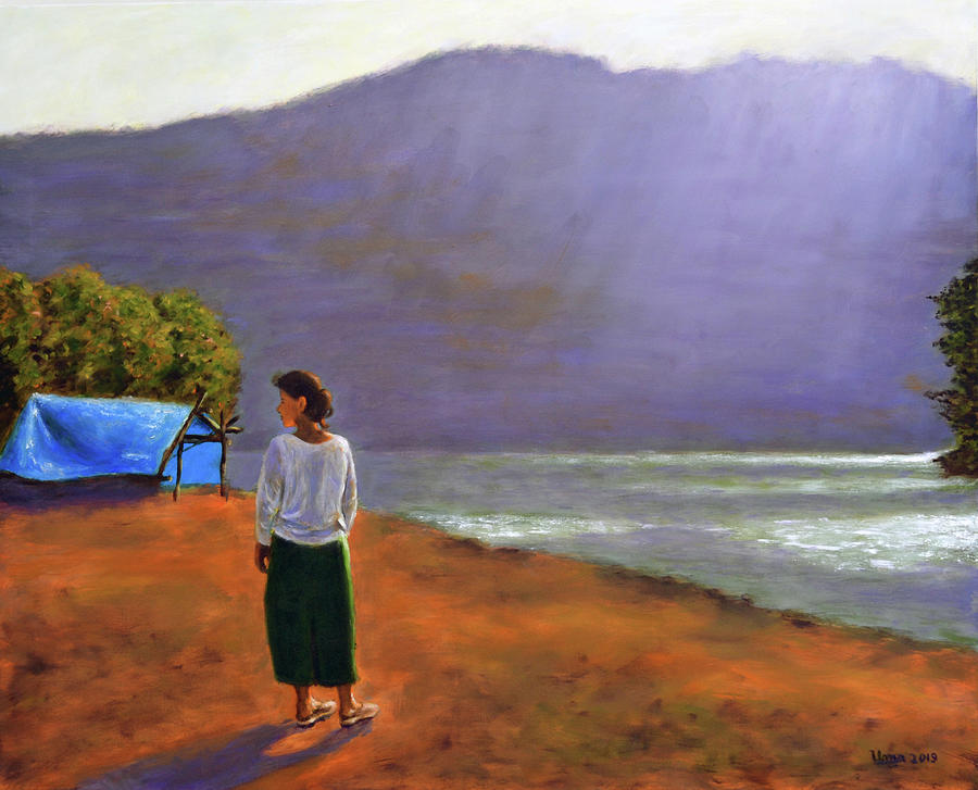 A lake in Munnar Painting by Uma Krishnamoorthy