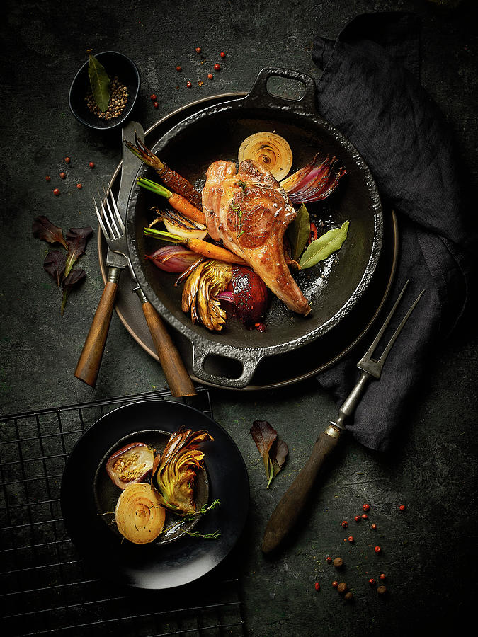 A Lamb Chop With Grilled Vegetables Photograph by Vadim Piskarev