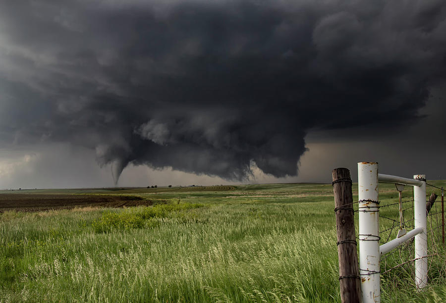 Nature Digital Art - A Large Cone Tornado Touches Down In An Open Country Field From A Very Large Angled Ground-scraping Wall Cloud by Jason Persoff Stormdoctor
