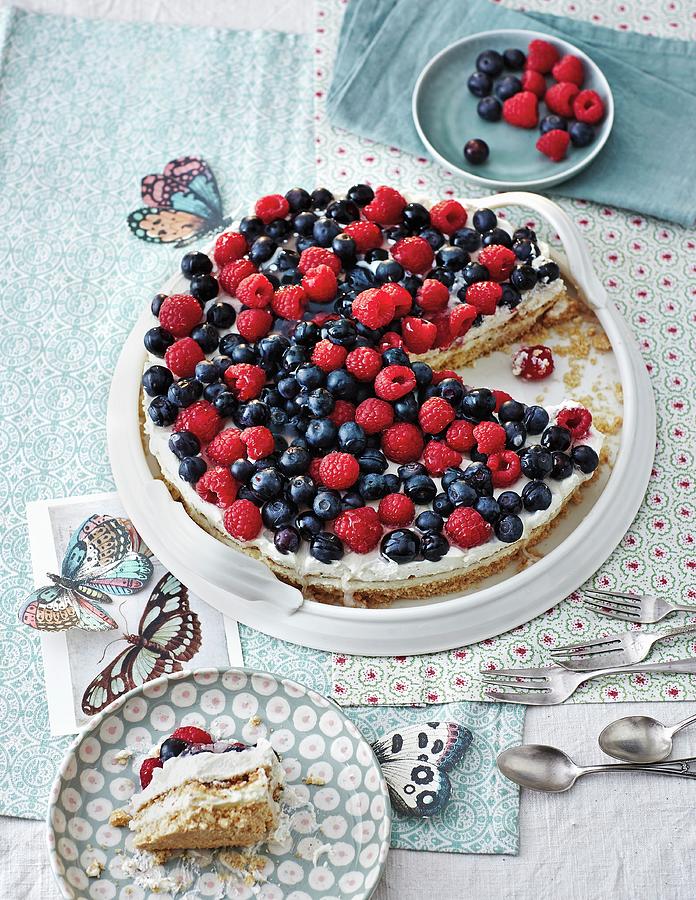 A Layered Cake With Blueberries And Raspberries lactose And Gluten-free Photograph by Jalag / Julia Hoersch