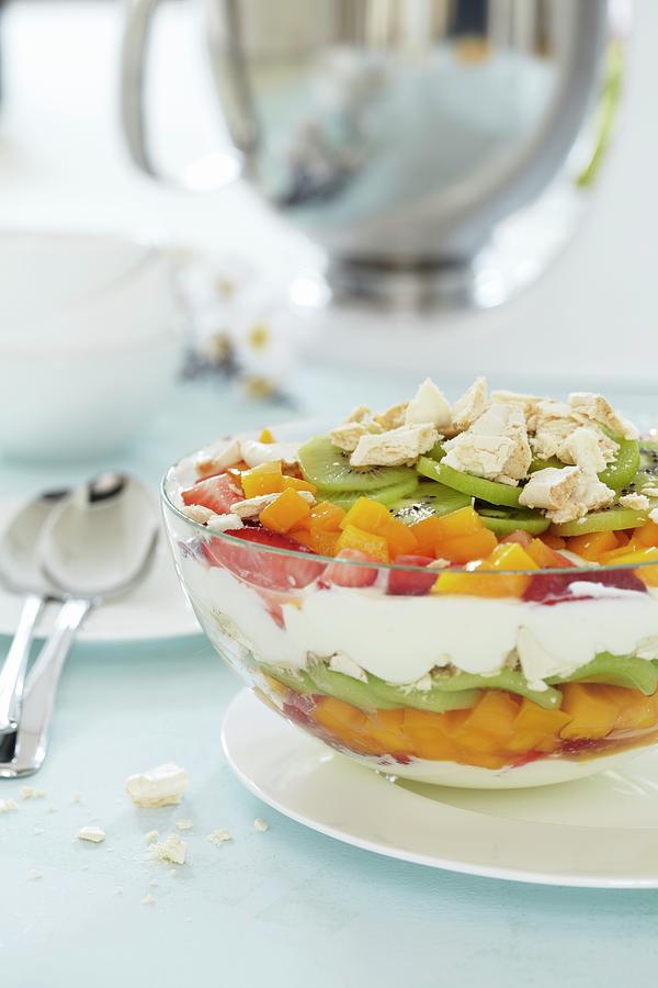 A Layered Dessert Of Fresh Fruit And Quark Cream Photograph by ...