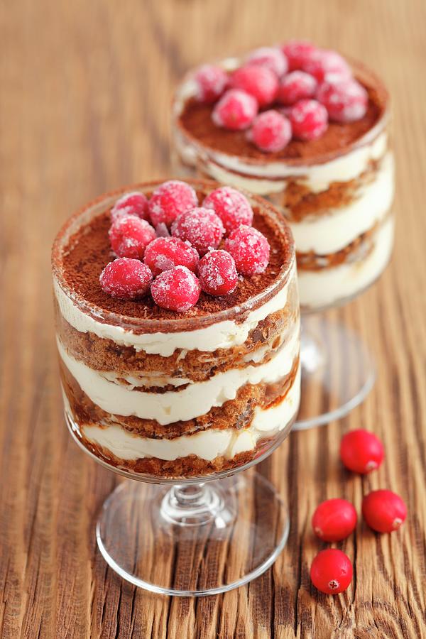 A Layered Dessert With Gingerbread, Mascarpone And Candied Cranberries Photograph by Rua Castilho