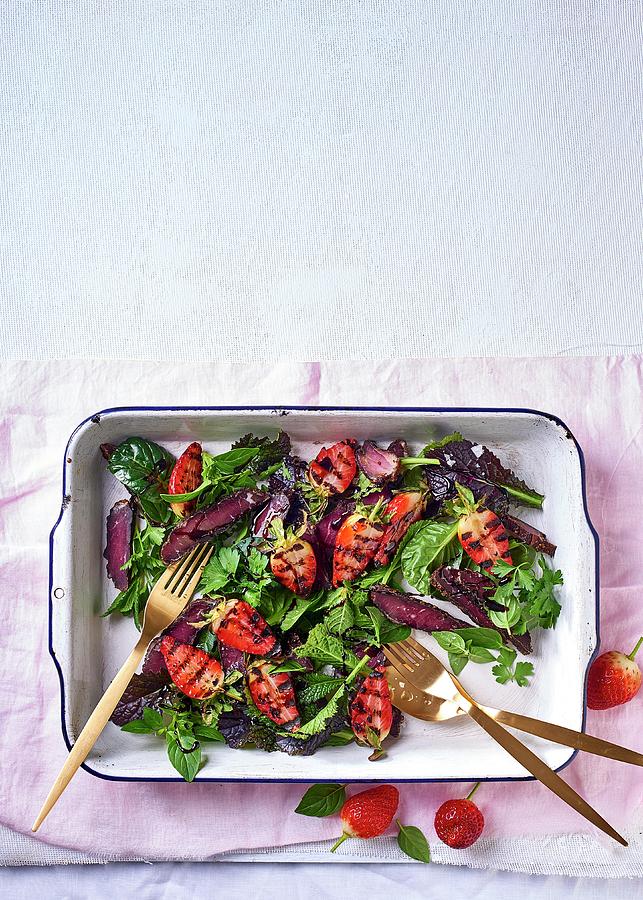 A Leaf Salad With Biltong And Grilled Strawberries Photograph by Great Stock!