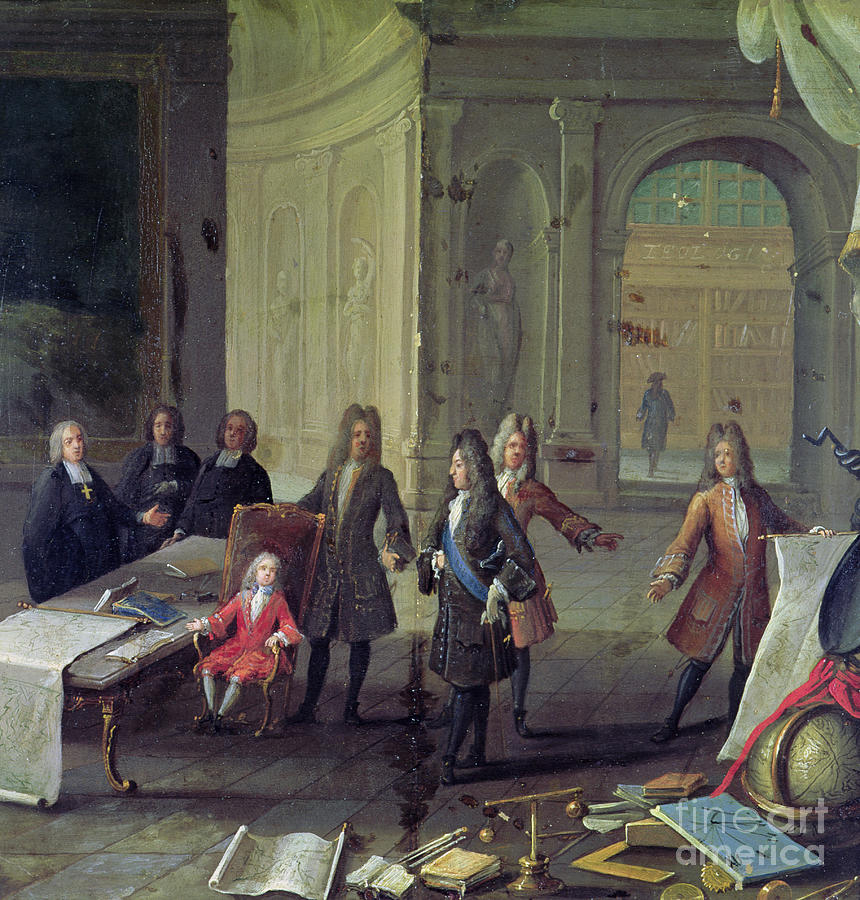 A Lesson Being Given To The Young Louis Xv Painting by French School