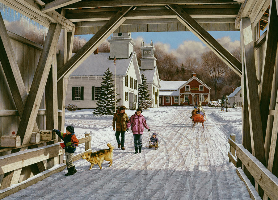 New England Winter Painting - A Letter For Santa by William Breedon