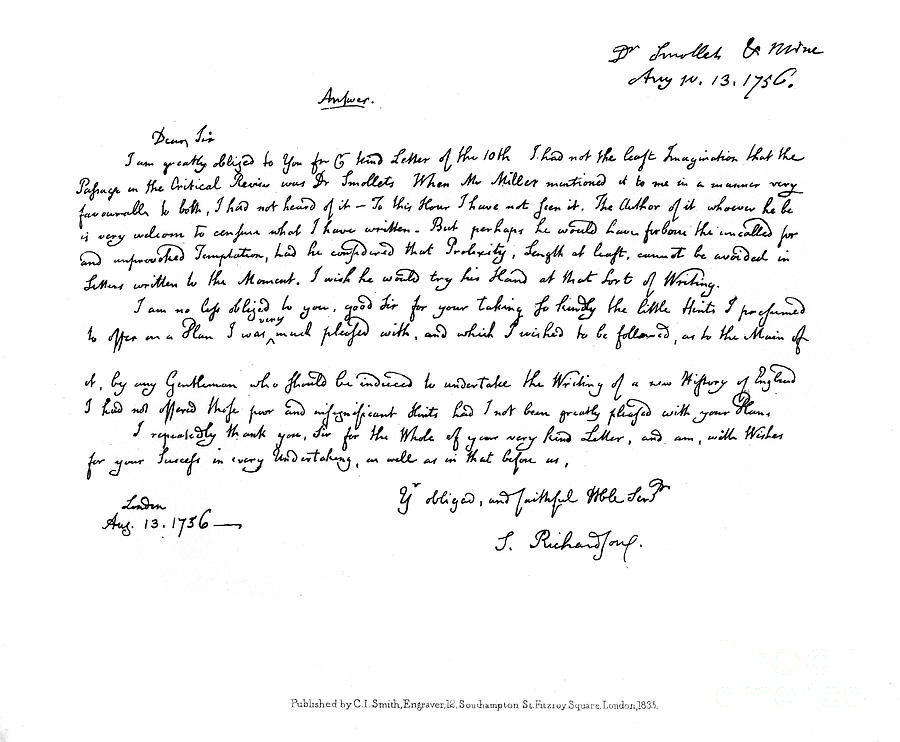 A Letter From Samuel Richardson To Dr Drawing by Print Collector