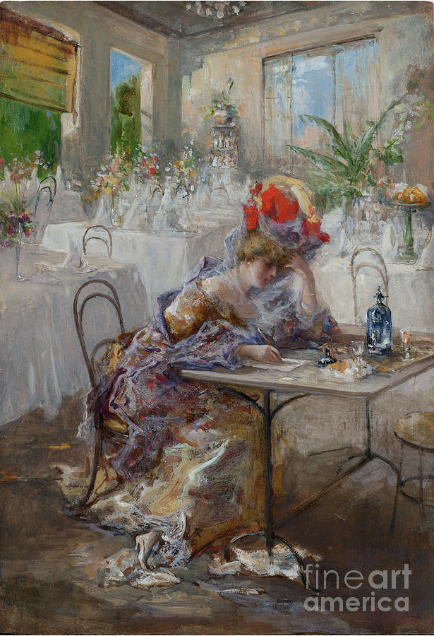 A Letter Or Lady At The Cafe Drawing by Heritage Images