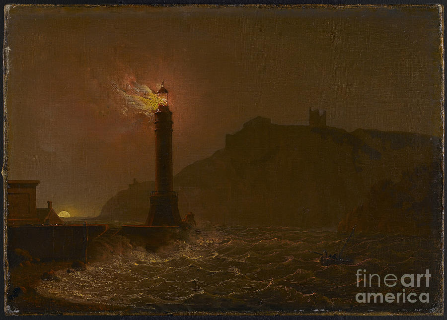 A Lighthouse On Fire At Night Painting by Joseph Wright Of Derby