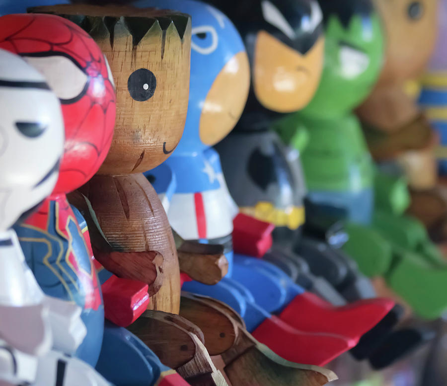 A Line Of Handmade Superhero Toys, Chiang Mai, Thailand Photograph
