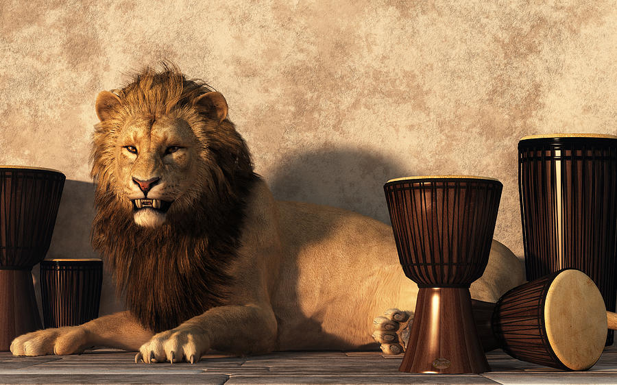 A Lion Among Drums Digital Art
